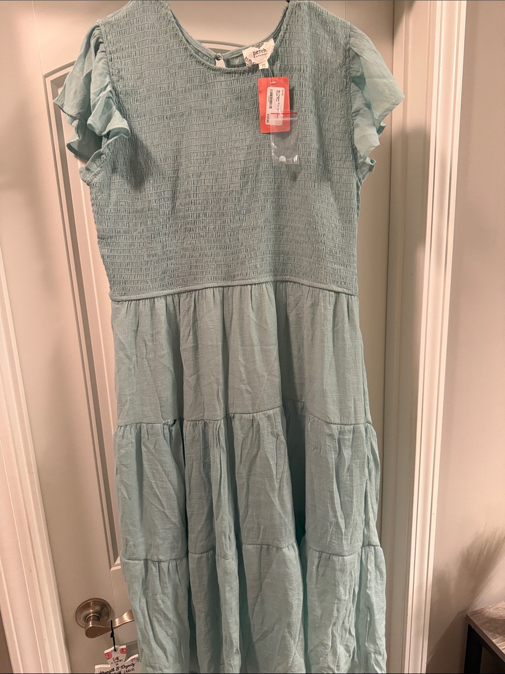 Perch by blu pepper Sage Geen Smocked Bodice Tiered Dress